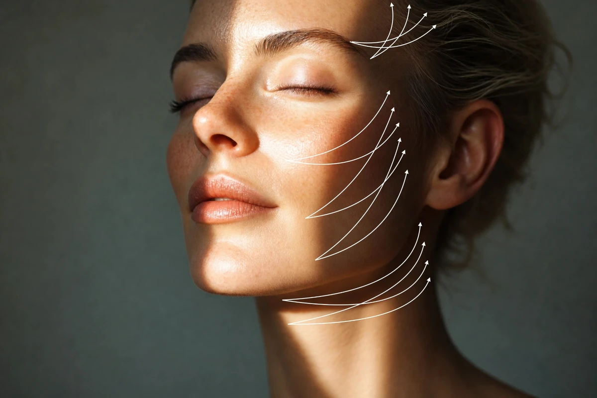Ilustração da técnica Outline® mostrando os vetores de sustentação facial